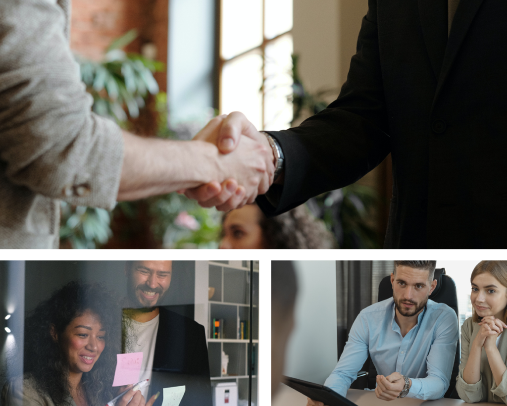 Collage of sales staff working in the office.