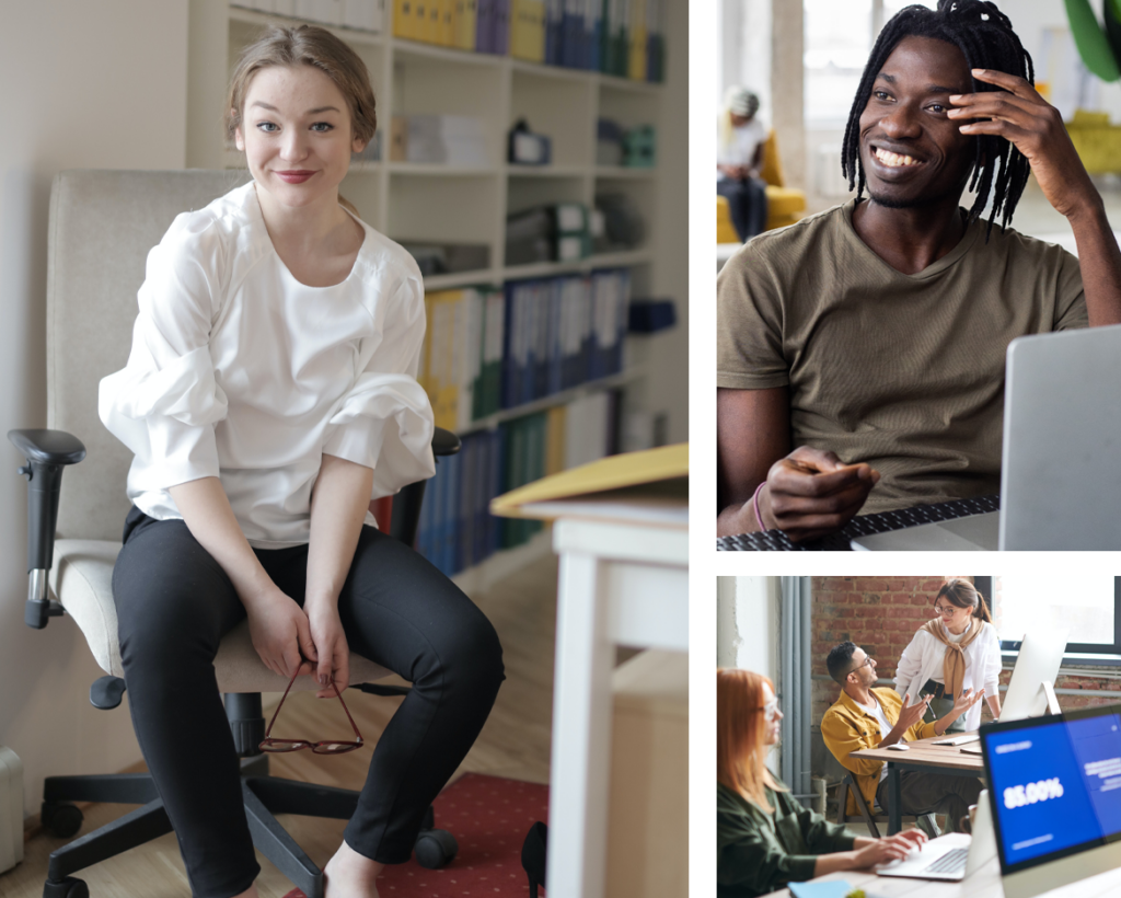 collage of people working